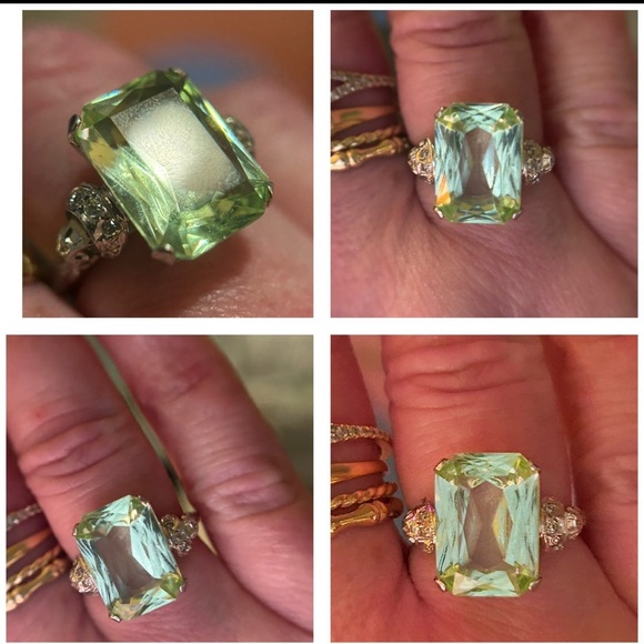 Estate sz6.25 10kt/925 3.85ct URANIUM GEM & Diamond shoulder gothic deco ring - Picture 13 of 16